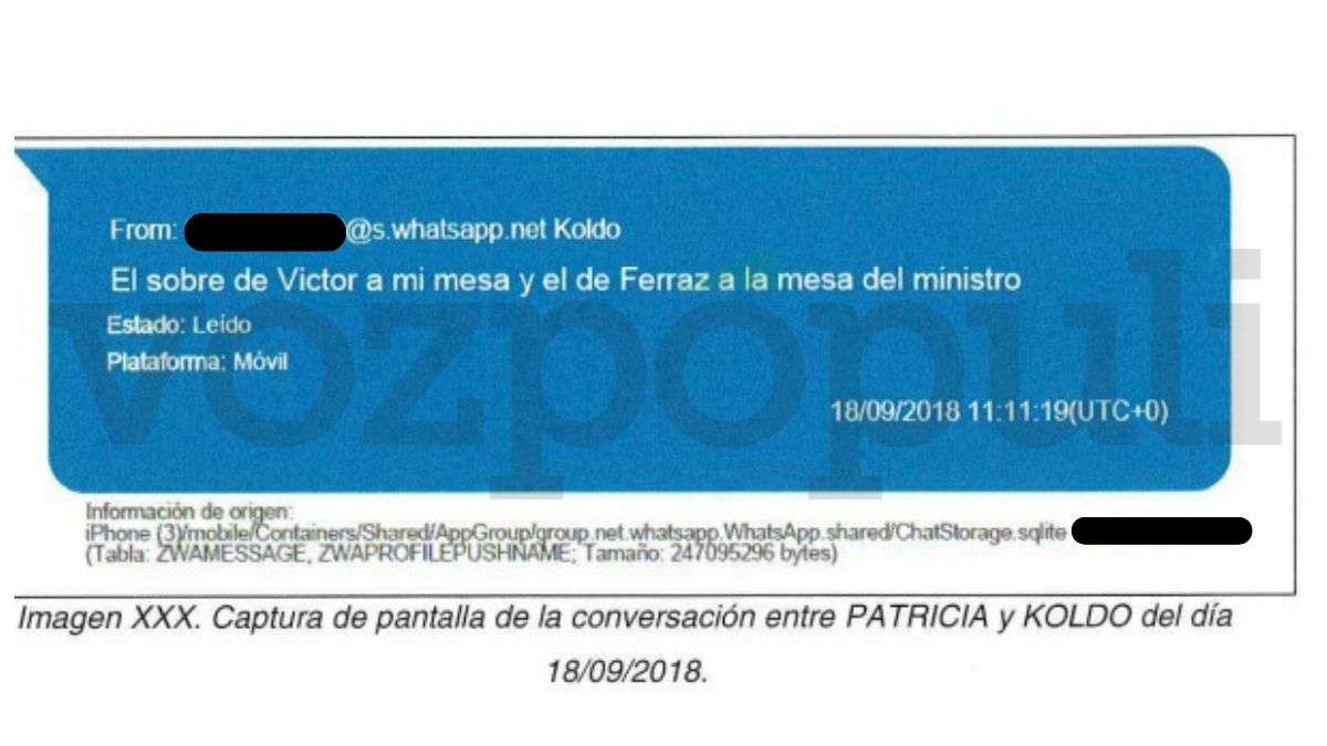 Un mensaje intervenido por la UCO respalda las acusaciones de Aldama: “El sobre de Ferraz, a la mesa del ministro”