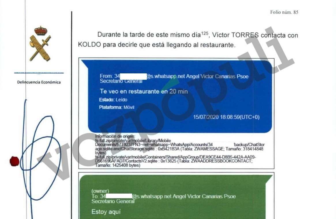 Informe de la UCO sobre Ángel Víctor Torres
